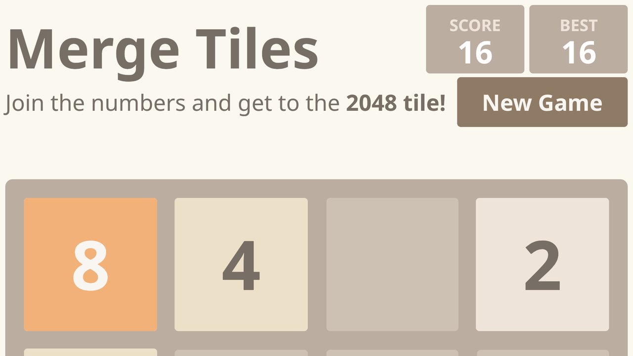 New game: title, score, best score and the first tiles on the board